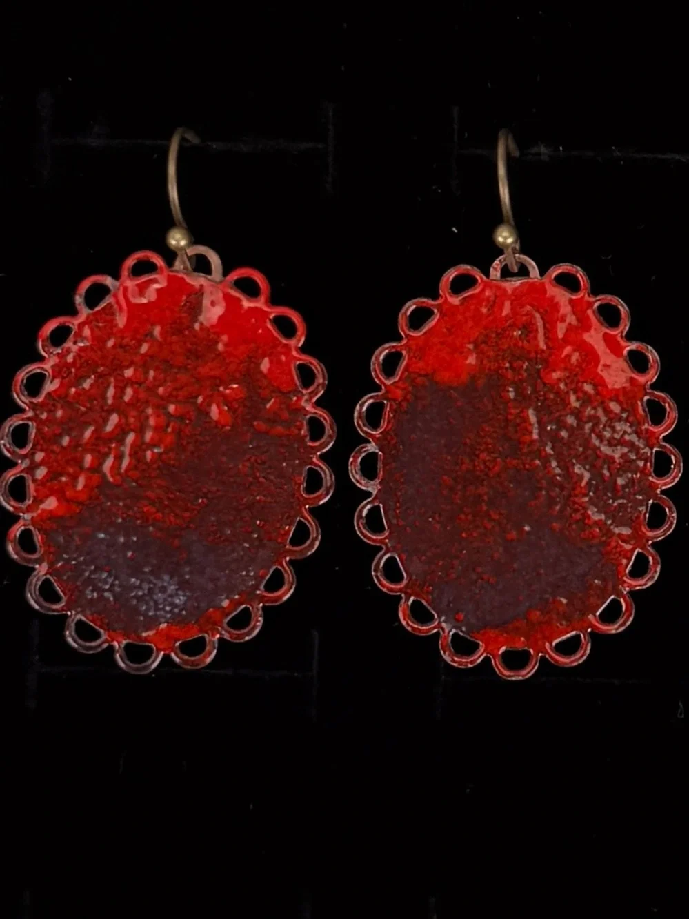 Vintage red and black bohemian chic costume pierced earrings